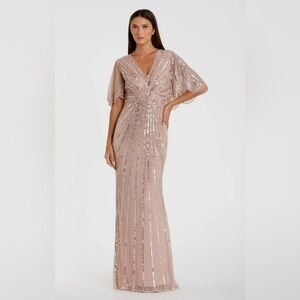 NWT |Mac Duggal 93583 Pink Vintage Rose Sequined V Neck Cape Sleeve Gown Size 8